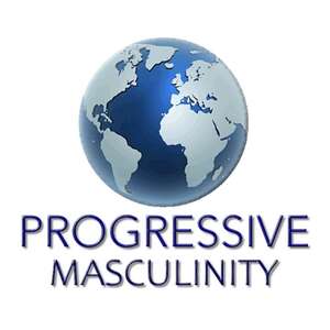 Image of globe with text below reading 'progressive masculinity'