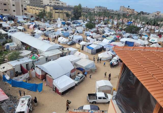 A sea of makeshift tents make an informal community around one of Gaza's last remaining hospitals.