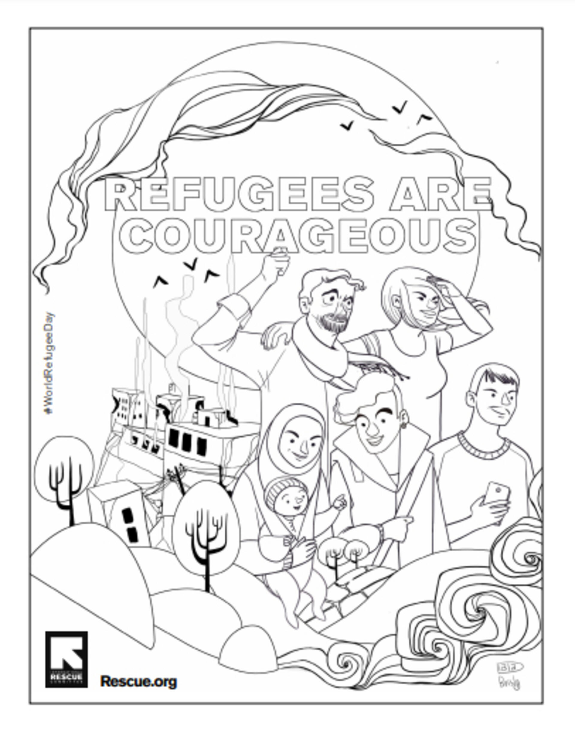 Refugees are courageous illustration to color | International Rescue ...
