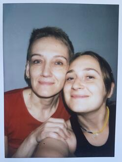 Inna in a polaroid-style selfie with her mum