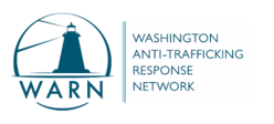 logo of Washington Anti-Trafficking Response Network (WARN) which includes an illustration of a lighthouse enclosed within a circle