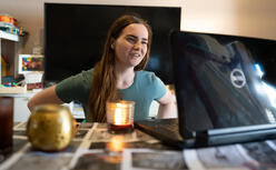 Khrystyna teaching a private online yoga class.