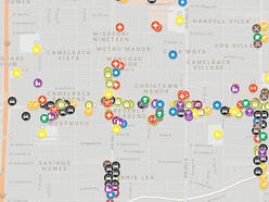 A map of the Camelback Light Rail Corridor with symbols for various businesses