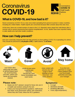 Flyer describing ways to prevent the spread of COVID-19 produced by the International Rescue Committee