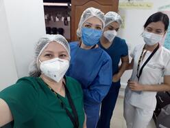 Staff in the IRC clinic in Cúcuta pose for a selfie in between seeing patients. 