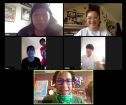 A screenshot of Amy with four other people during one of the virtual tutoring sessions