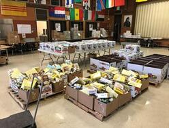 Boxes of fresh produce prepared for distribution