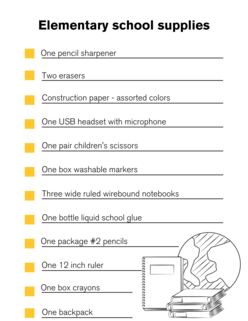 A checklist of elementary school supplies