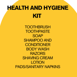 Yellow graphic with health kit items listed.