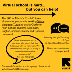 A graphic advertisement recruiting Virtual Youth Afterschool Tutors.