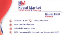 A business card for Kabul Market.
