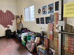A picture of distribution items set up at the IRC in NJ office in different stations.