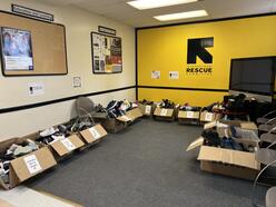 A picture of distribution items set up at the IRC in NJ office in different stations. 