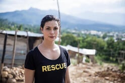 Morena Baccarin wearing an IRC t-shirt