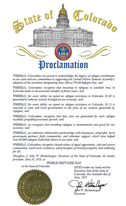 Colorado World Refugee Day proclamation