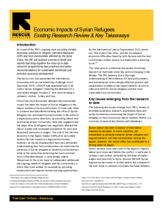 Policy brief: Impact of Syrian refugees on host communities | The IRC