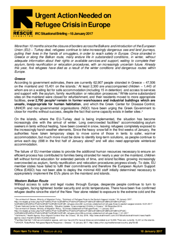 European Refugee Crisis Situational Briefing - 2017 January | The IRC
