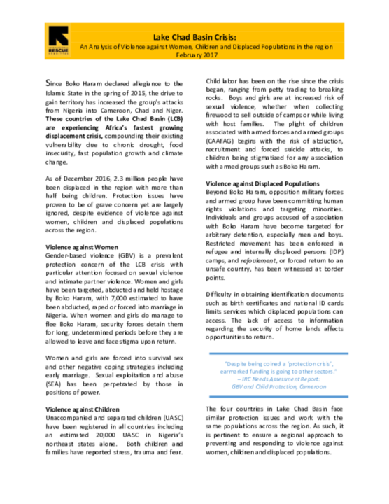 Lake Chad Basin Crisis: An Analysis of Violence against Women, Children ...