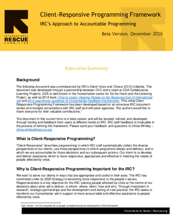 Client responsive programming framework | The IRC