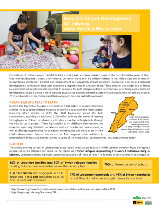 Simsim Ahlan Simsim in Lebanon | International Rescue Committee (IRC)