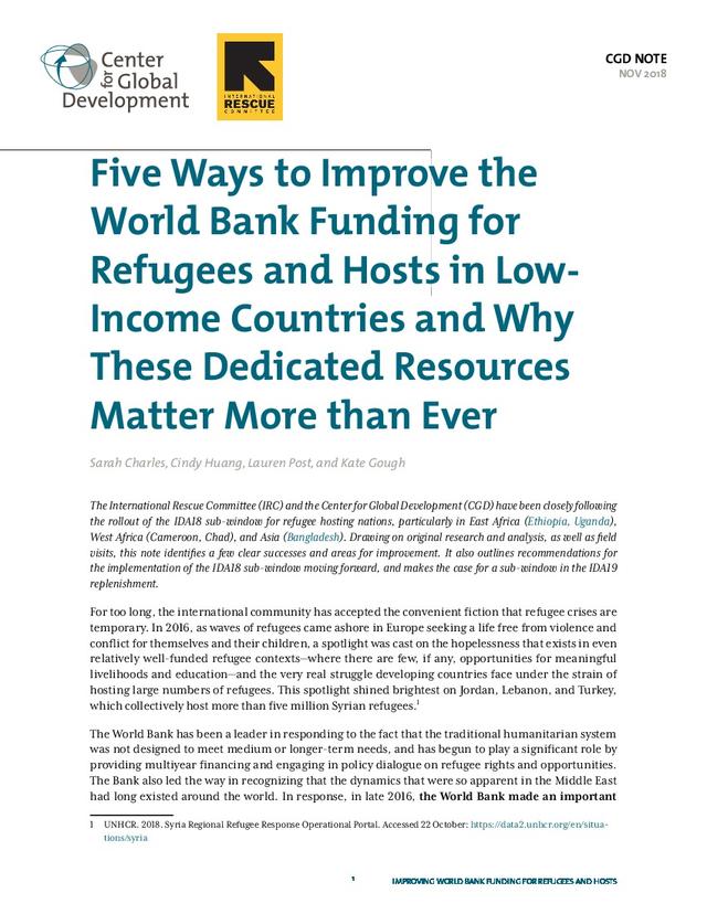 Five Ways To Improve The World Bank Funding For Refugees And Hosts