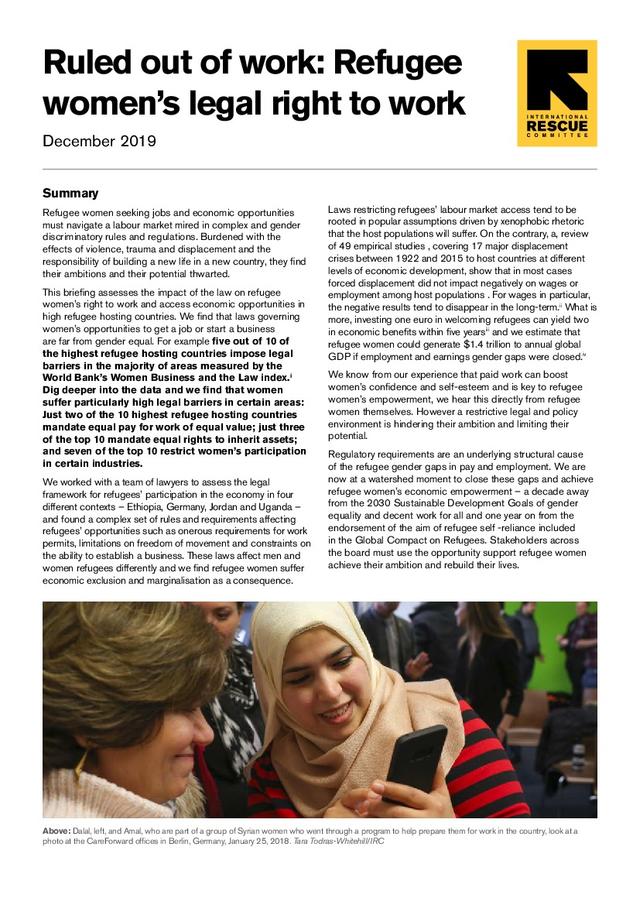 Ruled Out Of Work Refugee Women S Legal Right To Work International Rescue Committee Irc
