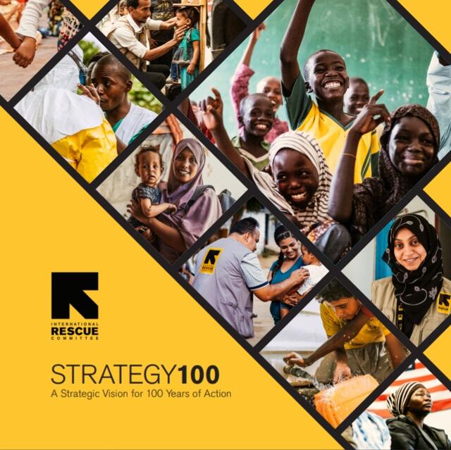 Cover for Interational Rescue Committee strategy 100 brochure