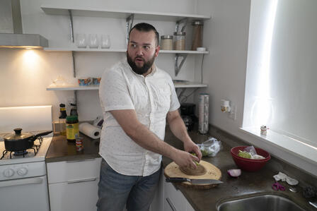 Suamhirs cooks Central American food for children separated from their parents at the U.S.-Mexico border Suamhirs preps food in the kitchen