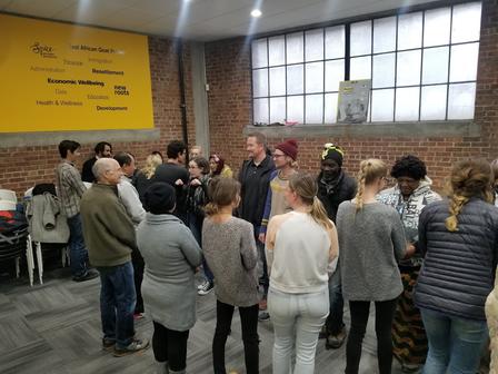 Our friends at Cotopaxi, ESL volunteers, and ESL students practiced greetings and introductions in English. Our friends at Cotopaxi, ESL volunteers, and ESL students practiced greetings and introductions in English at the International Rescue Committee.
