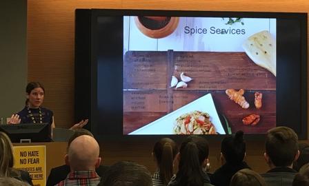 Kate Idzorek, Spice Kitchen Incubator program manager, shared success stories of women entrepreneurs. Kate Idzorek, Spice Kitchen Incubator program manager, shared success stories of women entrepreneurs.