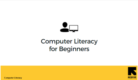 Computers are important for remote classes and presentations such as the digital literacy class. Computer Literacy for Beginners Graphic.