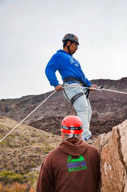 Tala tries out repelling at his first trip to Big Bend Ranch State Park