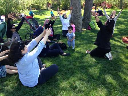 Arab women's support group practicing yoga Arab women's support group practicing yoga