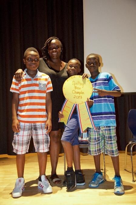 RYSA students at a Spelling Bee contest RYSA students celebrating the Spelling Bee contest