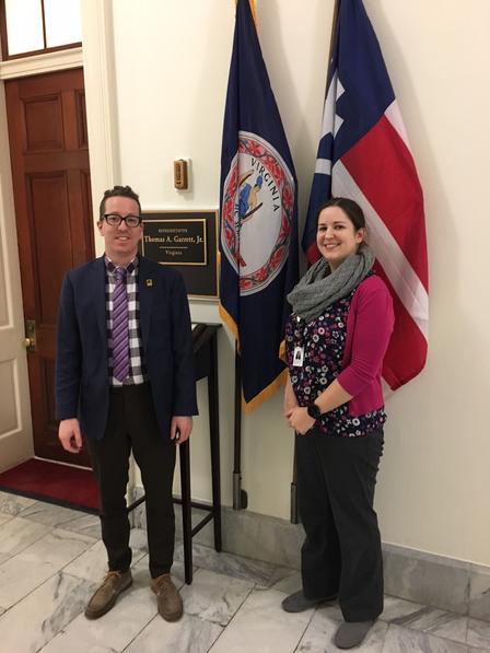 Stephen Allen, Site Manager for the IRC in Richmond, and Diana Cole Connolly, Development Coordinator for the IRC in Charlottesville, visit the office of Virginia Congressman Tom Garrett.