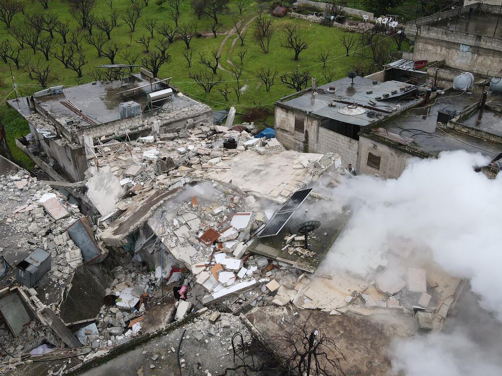 Photo showing collapsed buildings amidst of February 2023's earthquake in Turkey and Syria