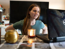 Khrystyna teaching a private online yoga class.