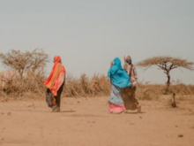 People walking through a drought.