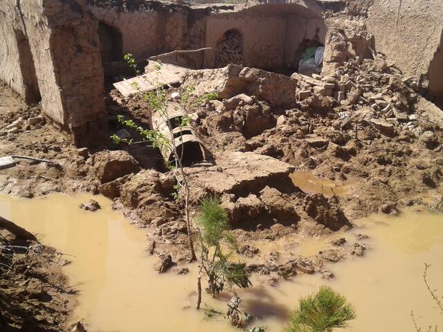 destroyed and flooded house