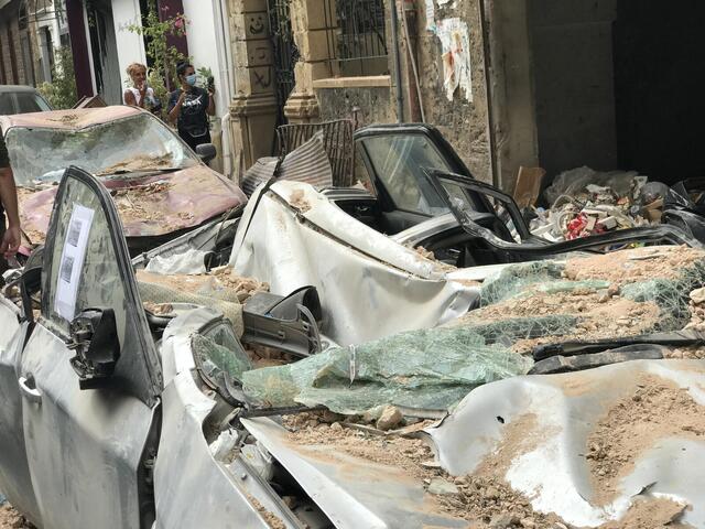 Damaged car after Lebanon explosion