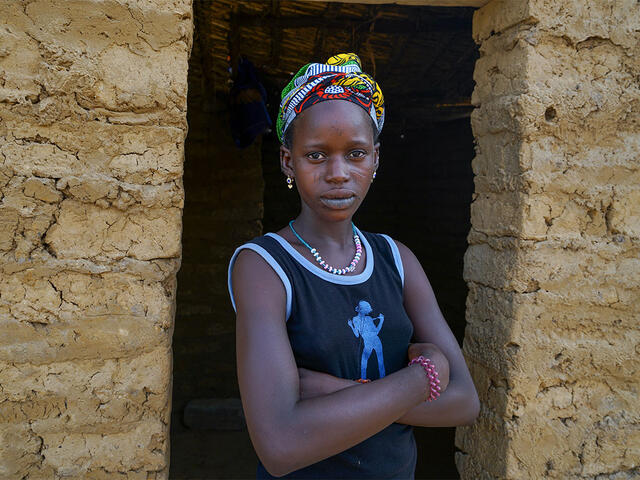 Portrait of a displaced woman in a crisis-affected region of northern Burkina Faso.