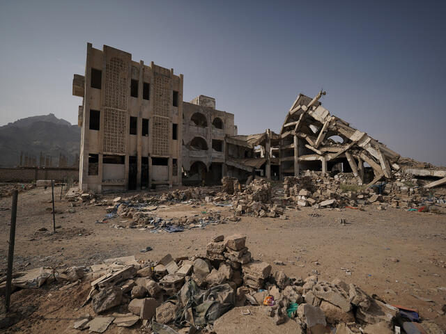 School building destroyed by missiles.