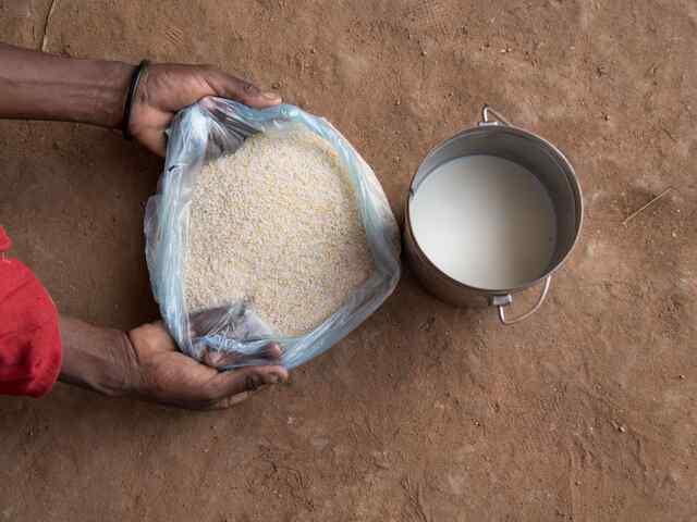 Milk and grain bought with cash assistance in Ethiopia