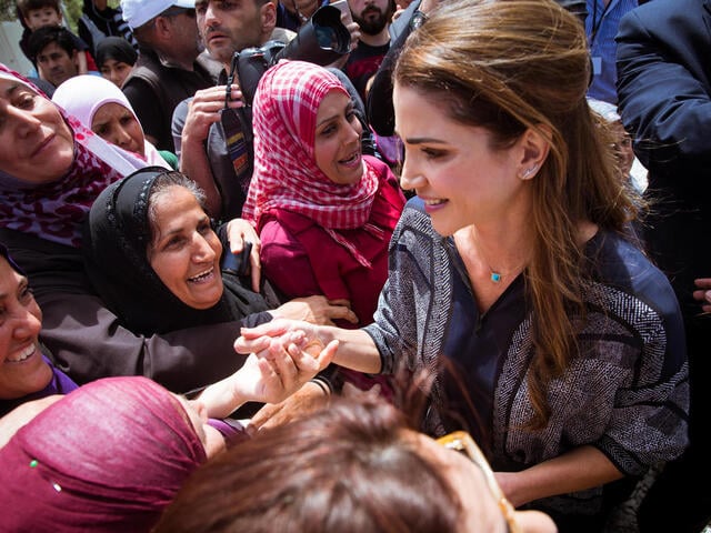 Queen Rania Al Abdullah of Jordan visited the Greek island of Lesbos with the International Rescue Committee on April 25 to raise awareness of the ongoing refugee crisis and meet Syrians and other refugees who have fled conflict zones to seek safety and a