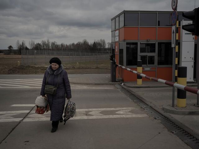 A Ukrainian woman and refugee at Medyka border crossing point, Poland.