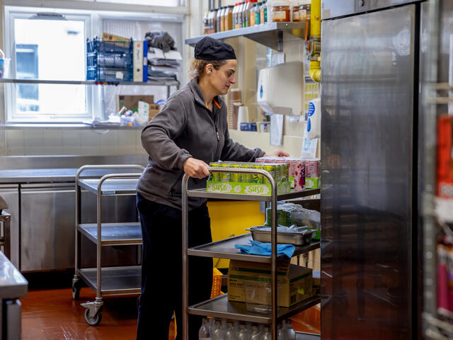 Chadia at work as a catering assistant at Vardean High School in Sussex 