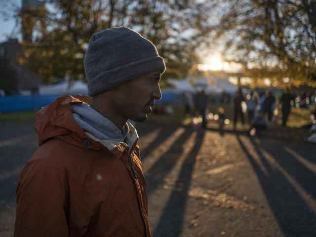 Ethiopian runner Tolassa Elemaa at the New York City Marathon runners' village the morning of Nov. 4, 2018.
