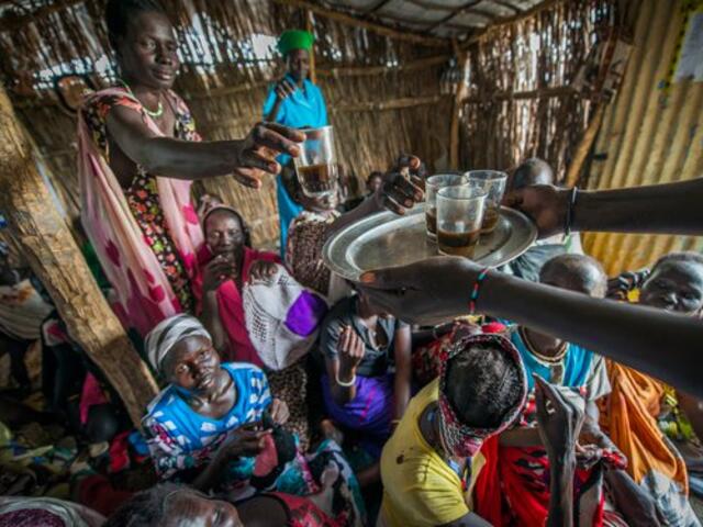 Coffee is served at an IRC-run women’s center in Bentiu camp, where rape and other abuse is common