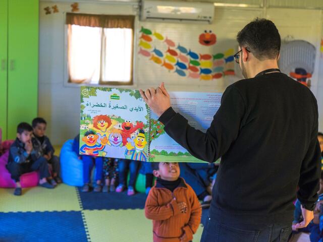 Ahlan Simsim sessions run weekly at Azraq camp and give children the chance to be children again.