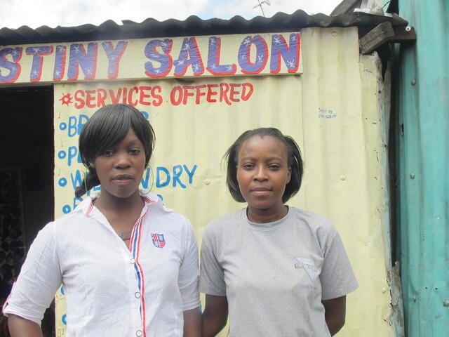 Susan and Mariam outside of Nairobi salon